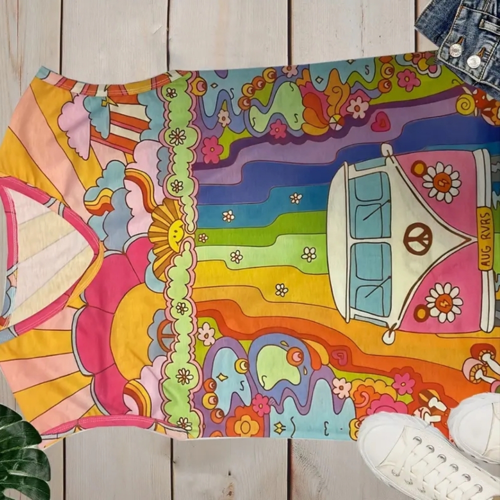 Vibrant retro VW Bus relaxed tank top
